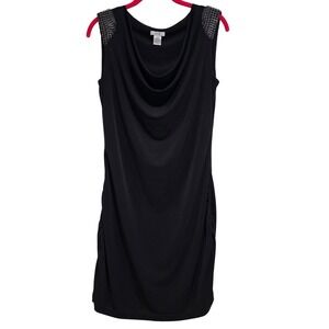 Cache Black Cowl Neck Sleeveless Dress Embellished Shoulder Accents Size M